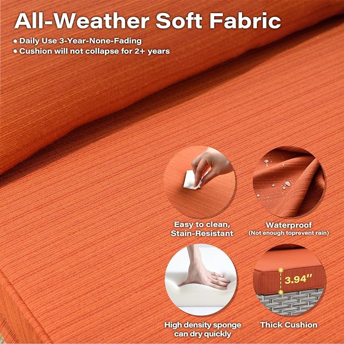 11 Pieces Outdoor Sectional Patio Furniture Set with 54" Fire Pit,Wicker Conversation Sets Rattan L Shaped Couch Swivel Rocking Chairs,Modular Outdoor Sofa for Porch Balcony Backyard Orange