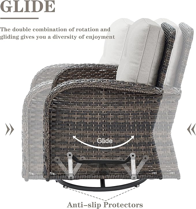 Belord Patio Furniture Swivel Glider PE Wicker Chairs, Outdoor Swivel Rocker Seating with Cushions for Porch Deck Balcony, Brown/Beige