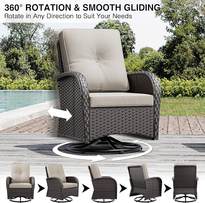 Joyside Wicker Patio Furniture Set, 8 Piece Outdoor Furniture Set with Thickened Cushions, High Back, Deep Seating, Wide Armrest, Outdoor Swivel Rocker Chairs for Porch, Deck