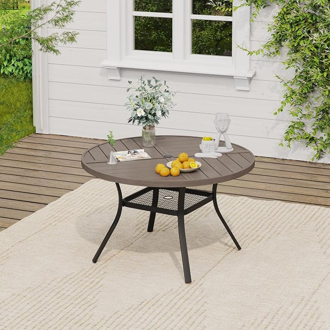 VICLLAX Patio Dining Set, 40.7" Grey Table & 4 Chairs with Wheat Cushion | Outdoor Table and Chairs Set of Round Metal Patio Table, Outdoor Dining Chairs with Metal Frame, Garden Deck Porch