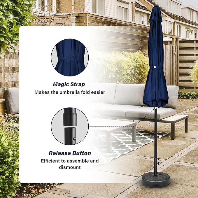 YSSOA 7.5' Patio Umbrella Outdoor Table Market Yard Umbrella with 6 Sturdy Ribs, Dark Blue