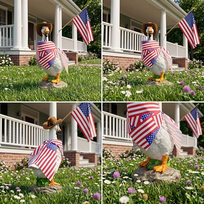 12" Real Farm Porch Goose Statue, Resin Yard Duck, Whimsical Outdoor Decor, Perfect for Garden, Patio, Backyard - Durable & Weather-Resistant, Accessorize with Cowboy Hat and Funny Scarf