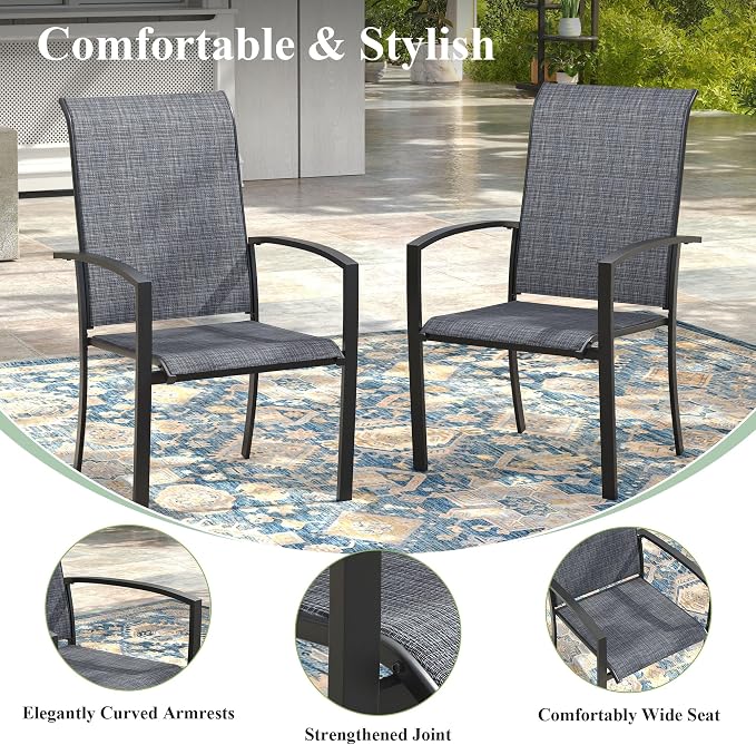 7 Pieces Outdoor Dining Set, 63" Rectangular Patio Table and Chairs Set with 2 Swivel Chairs & 4 Stationary Chairs for Deck Lawn Backyard, Black & Black