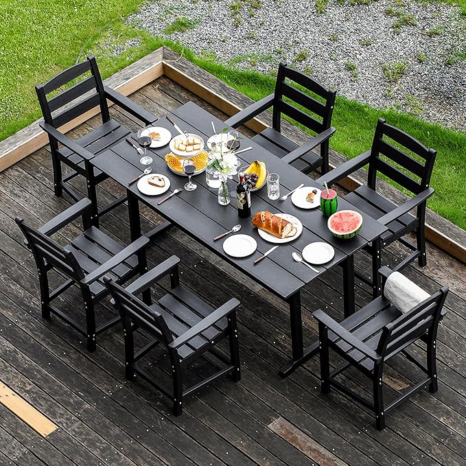 nalone Patio Dining Chairs Set of 2, HDPE Outdoor Dining Chairs with Backrest & Armrest, Patio Furniture Chairs for Garden,Backyard,Lawn (Black, 2 Chairs)