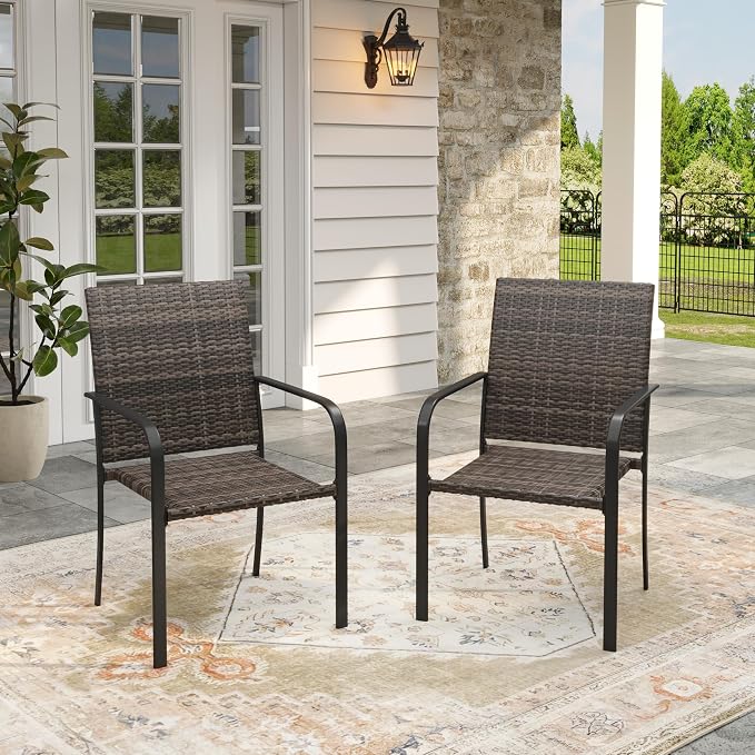 VICLLAX 3 Pieces Small Patio Dining Set, 2 Outdoor Wicker Dining Chairs and Small Round Patio Table with Storage Shelf for Backyard Lawn Deck, Black Tabletop