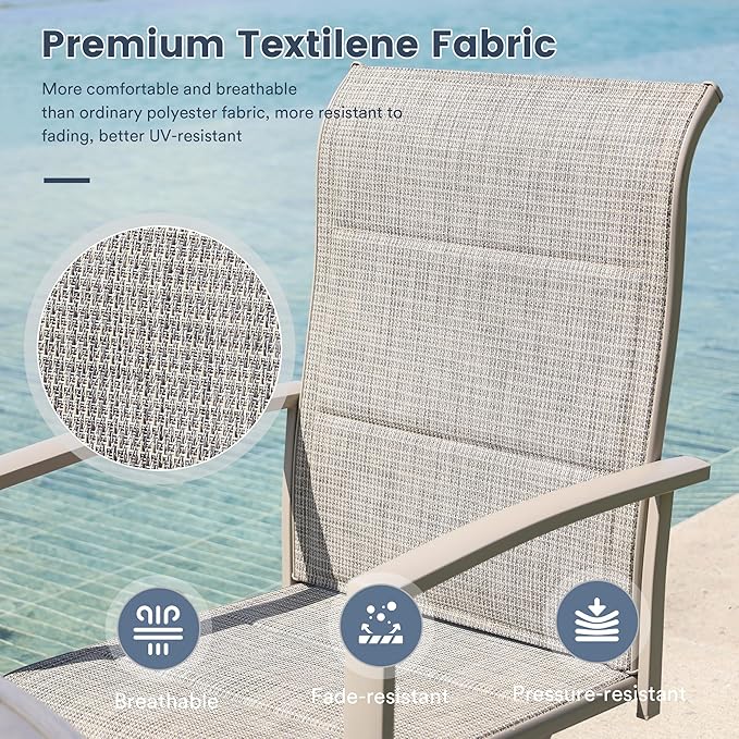 VICLLAX Patio Dining Set for 4, 4 Seats Outdoor Furniture Includes 40.7" Round Patio Table and Swivel Padded Chairs, Sandshell Color Tabletop and Fabric