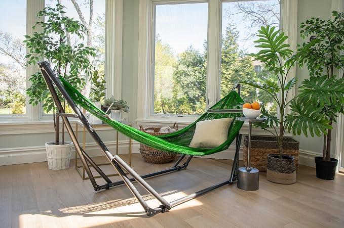 Best Home Fashion Portable Hammock with Collapsible Steel Stand, 450 lbs Capacity, No Tools Assembly, Carrying Bag Included, Perfect for Indoor Outdoor Backyard Patio Camping Beach, Green