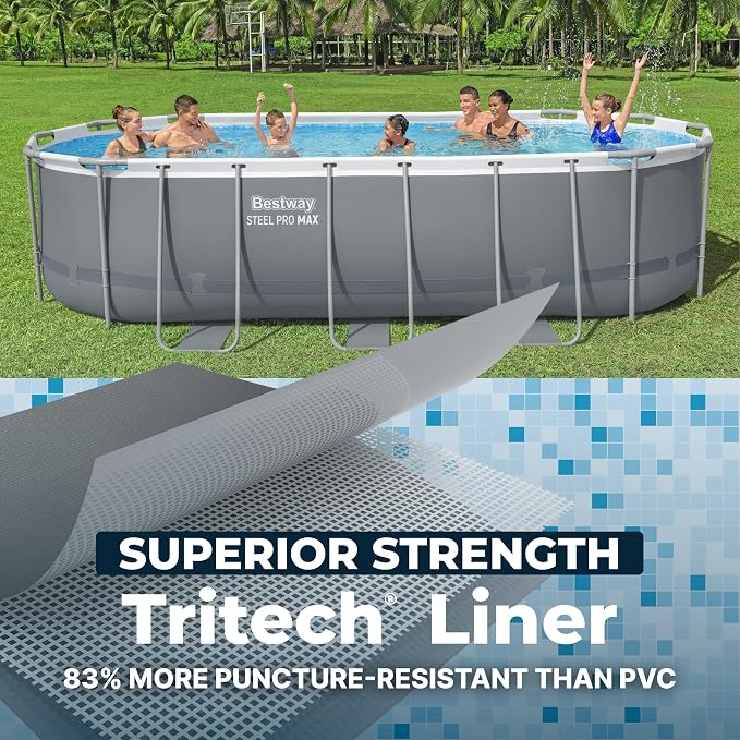Bestway Steel Pro MAX 18' x 9' x 48" Above Ground Pool, Oval Metal Frame Outdoor Swimming Pool Set with Filter Pump, Ladder, and Cover, Gray