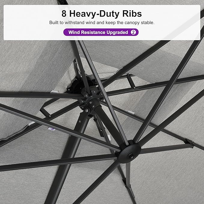 PURPLE LEAF 11 FT Cantilever Umbrella Outdoor Patio Umbrella Large Offset Square Umbrella Windproof Heavy Duty Hanging Outside Umbrellas for Patio, Pebble Grey