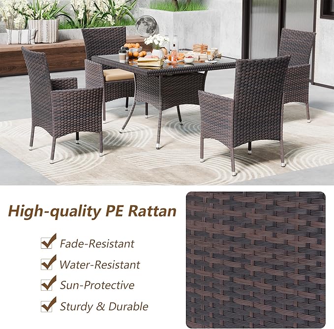 Kullavik 15 Pieces Outdoor Dining Set Patio Rattan Furniture Set,Patio Dining Table and Chairs Set with 12 Chairs and Cushions,Square Glass Tabletop with Umbrella Hole for Patio,Backyard,Sand