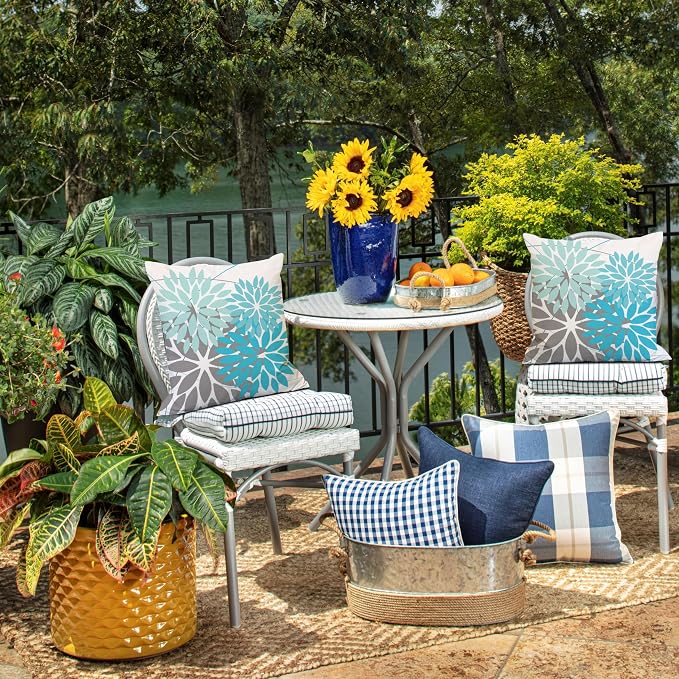 DFXSZ Pack of 2 Outdoor Waterproof Throw Pillow Covers 16x16 LightBlue Grey | Polyester Colorful Spring Summer Floral Decorative Cushion Cases(NO INSERT),For Couch Patio Funiture Garden Home Decor