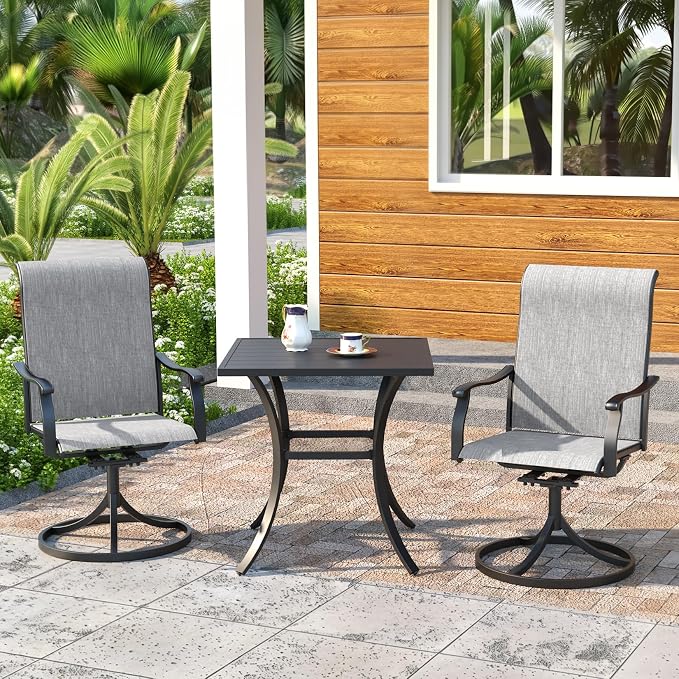 Outdoor Dining Set,27.5" x 27.5" x 28" Square Patio Table with 2pcs Swivel Chairs,Outdoor Furniture Set for Garden Backyard Lawn Poolside