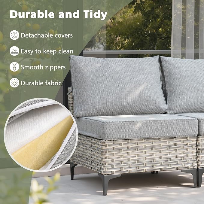 CAODOC Outdoor Sectional Patio Furniture Set,8 Pieces Wicker Conversation Sets L Shaped Couch,Out Door Sofa Outside Furniture with Swivel Chairs,Dark Gray