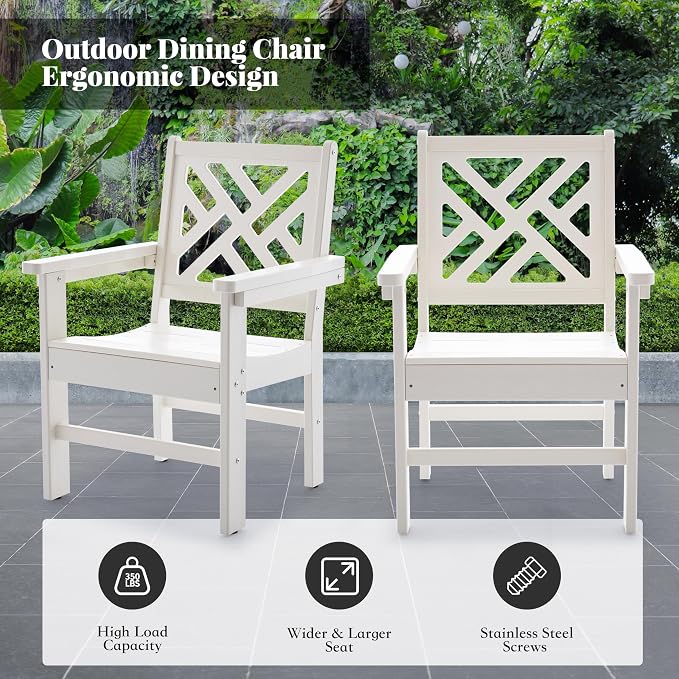 HDPE Dining Table Set for 10,12-Piece Outdoor Table and Chairs Include 10 Dining Chairs and 2 Pcs 62.5" Patio Dining Table with Umbrella Hole (White)