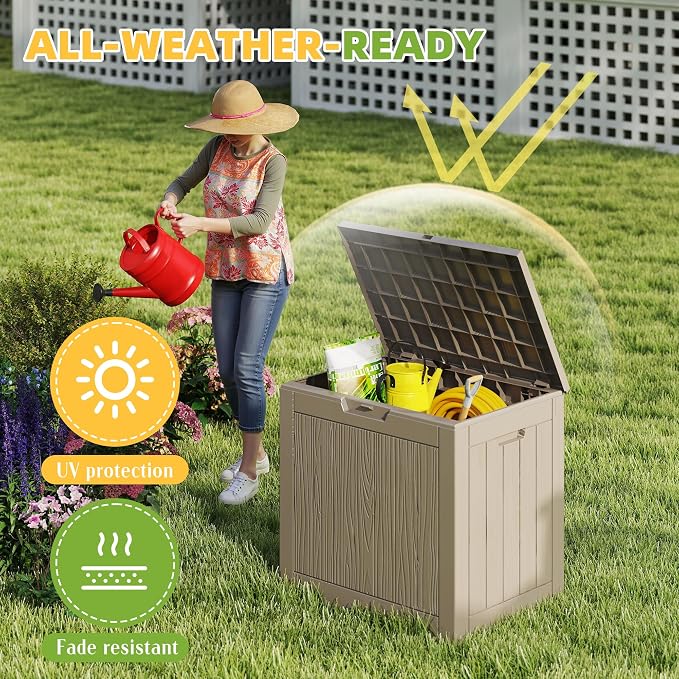30 Gallon Outdoor Storage Box Weather Resistant UV Protection Waterproof Resin Deck Box for Garden, Patio, Porch, Delivery(Gray，30 Gallon)