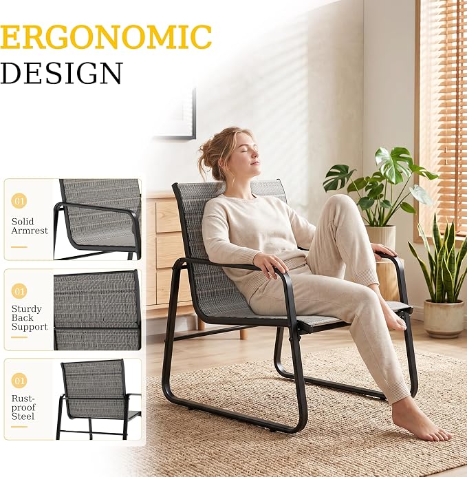 Kullavik 4-Piece Outdoor Patio Furniture Set,Textilene Patio Conversation Set with Loveseat,2 Single Chairs,Glass Coffee Table for Garden,Lawn,Balcony,Poolside,Brown
