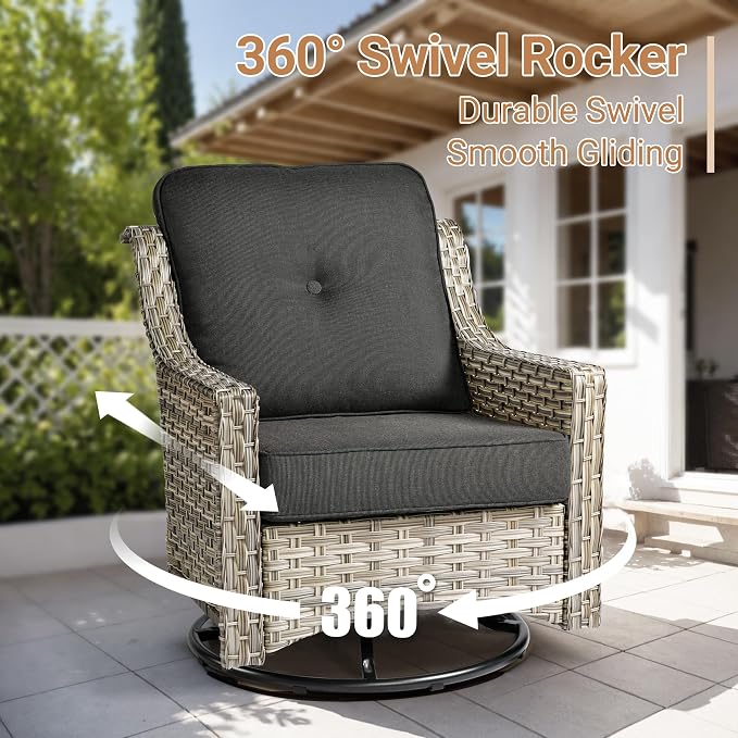 HOOOWOOO Outdoor Patio Furniture Set,8 Pieces Wicker Out Door Sectional Furniture L Shaped Couch,Patio Conversation Sets with Swivel Rocking Chair LED Table,Denim Blue