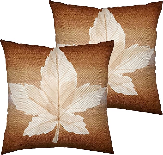 2 Pack Thanksgiving Autumn Pillow Covers 20x20 Maple Leaves Pillow Covers Fall Throw Pillow Case for Couch Living Room Home Decor Brown Cotton Linen Farmhouse Throw Pillow Covers