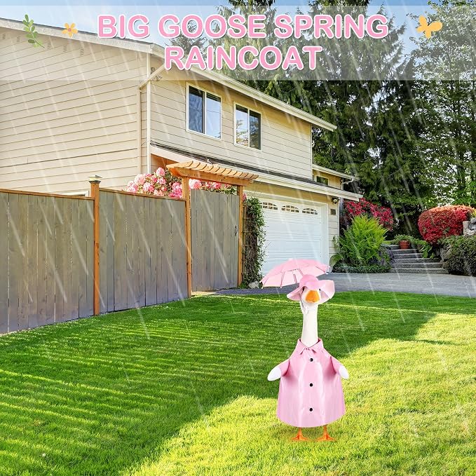 FuWeave Summer Baby Goose Outfit Raincoat and Umbrella for 17'' Lawn Porch Baby Goose Costume Plastic Raincoat Clothes for Summer Spring Outdoor Patio Yard Lawn Decoration(Pink)