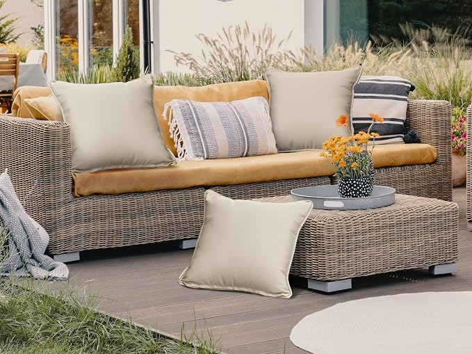 Covermates LuxeGuard Outdoor Throw Pillow, 18"x18", Sand | 500D LuxeGuard polyester, full-length zipper, corded piping, cover and insert included, washable, 2-year warranty
