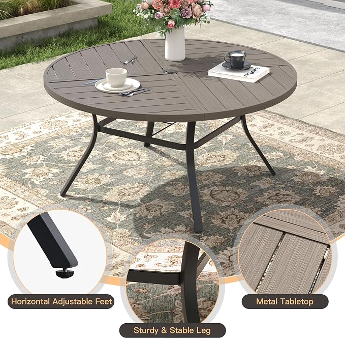Outdoor Dining Set for 6, 50.1" Outdoor Dining Table with Umbrella Hole and Padded Textilene Patio Swivel Chairs, 7 Pieces Patio Table and Chairs Set for Garden Backyard, Grey