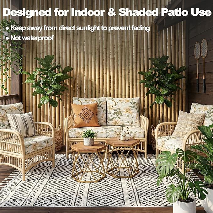 CALBODE 14 Pcs Stretch Outdoor Seat Cushion Covers, Washable Chair Seat Cover for Patio Furniture Cushions Soft Indoor and Outdoor Couch Cover Replacement (Lily, Cover Only)
