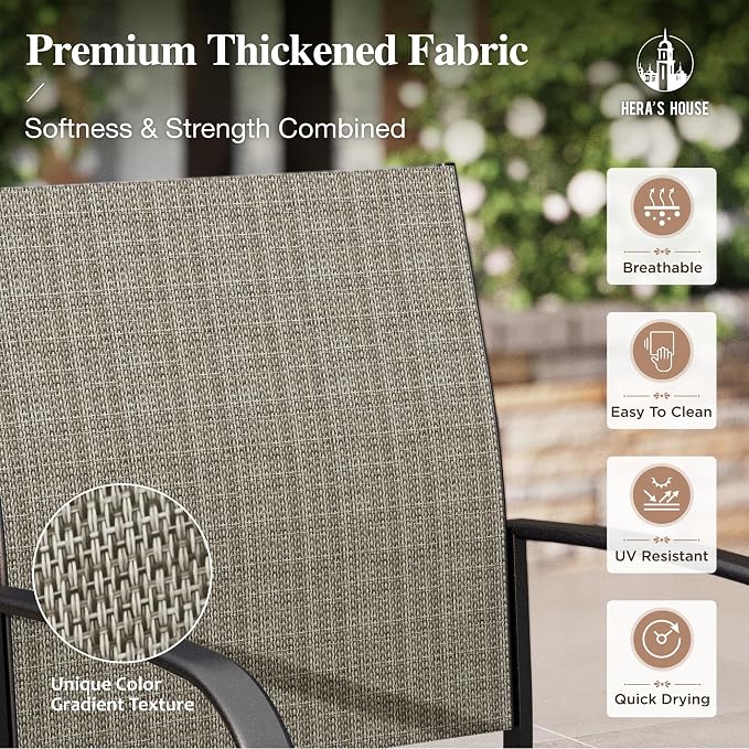 HERA'S HOUSE 7pc Patio Dining Set, Metal Table with PVC Top, Brown Chairs | 61" rectangular table with umbrella hole, 6 textilene chairs. Waterproof, rust-resistant, all-weather for yard, porch