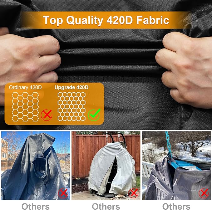 Kipiea Patio Egg Chair Covers Waterproof, Upgraded Outdoor Hanging Egg Chair Covers with Waterproof Zipper, 420D Double Seat Swing Egg Chair Cover, Windproof, Anti-UV, No Tears (Up to 80" W x 91" H)