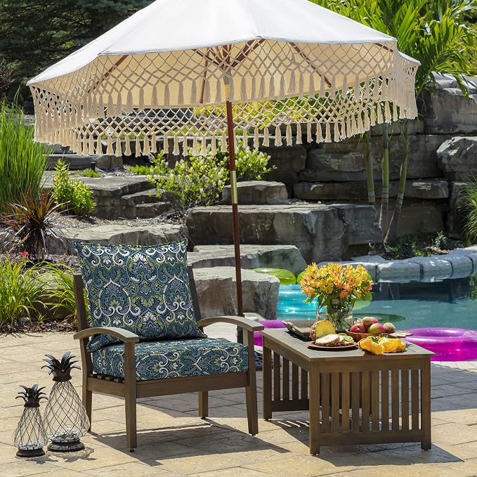 Arden Outdoor Deep Seat Cushion Set, 24x24, Blue Damask