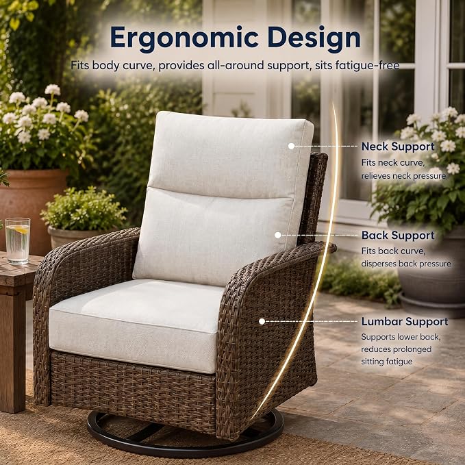 12 Seats Outdoor Patio Furniture Set with Fire Pit Table, High Back Swivel Chairs Conversation Sets With Ergonomic Backrest, Wicker Sectional Sofa with Gilder Chair for Yard Garden Porch, Beige