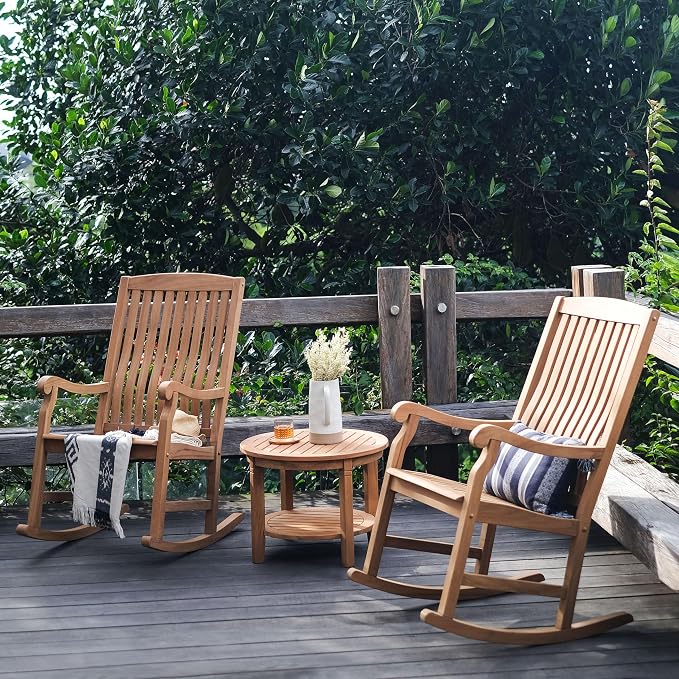 Cambridge Casual Vermont 3-Piece Teak Outdoor Patio Conversation Set – Solid Wood Patio Furniture with Armchairs & Side Table, Natural Finish – Weather-Resistant Seating for Porch, Deck, or Garden