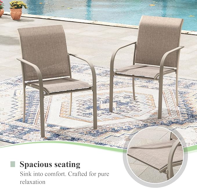 Patio Table and Chairs Set for 8, Outdoor Dining Set with 8 Stackable Dining Chairs and 53" x 53" Metal Slatted Round Dining Table for Porch, Deck, Lawn, Garden, Sandshell
