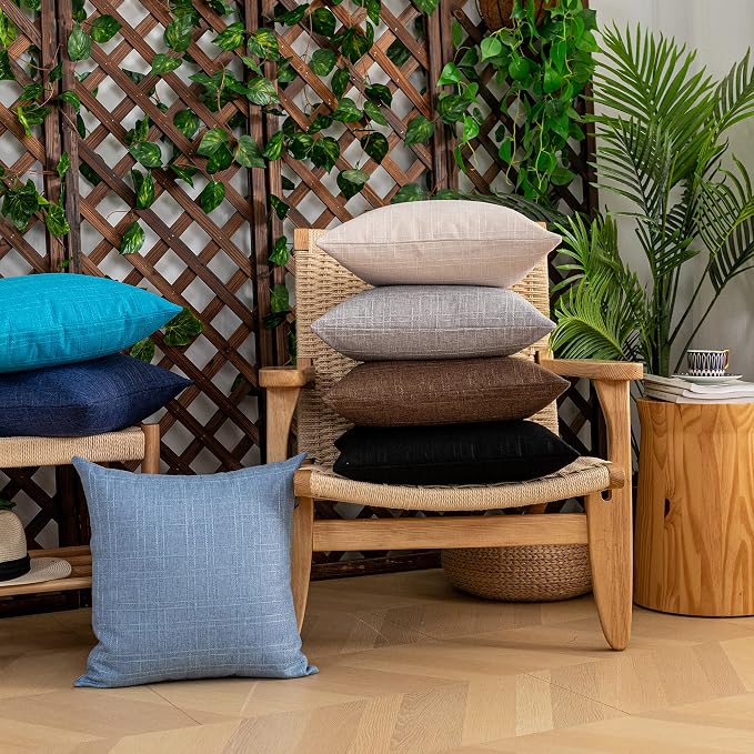 Kevin Textile Outdoor Waterproof 12”x24” Lumbar Pillow Covers 2 Pack, Brown | Water Resistant, Soft Faux Linen-cotton Yarn-dyed Woven Texture Throw Pillow Covers for Tent Patio Garden Couch Sofa