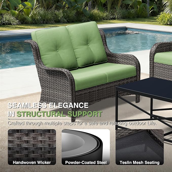 Joyside 6 Piece Wicker Patio Furniture Set, Outdoor Swivel Rocker Patio Chairs with High Back, Deep Seating, Wide Armrest, Thickened Cushions, Outdoor Furniture for Deck, Porch Use