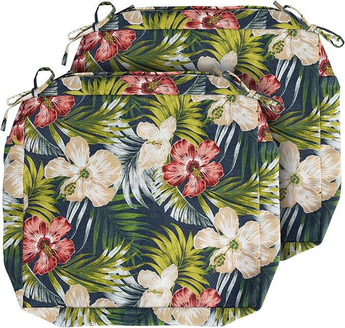 Magpie Fabrics Outdoor Cushion Cover Replacement 2 Pack, NO Insert! Water Repellent Slipcover with Ties Decor for Patio Garden Chair Sofa Bench Wicker(Midnight Floral, 20x18x4 Inch)