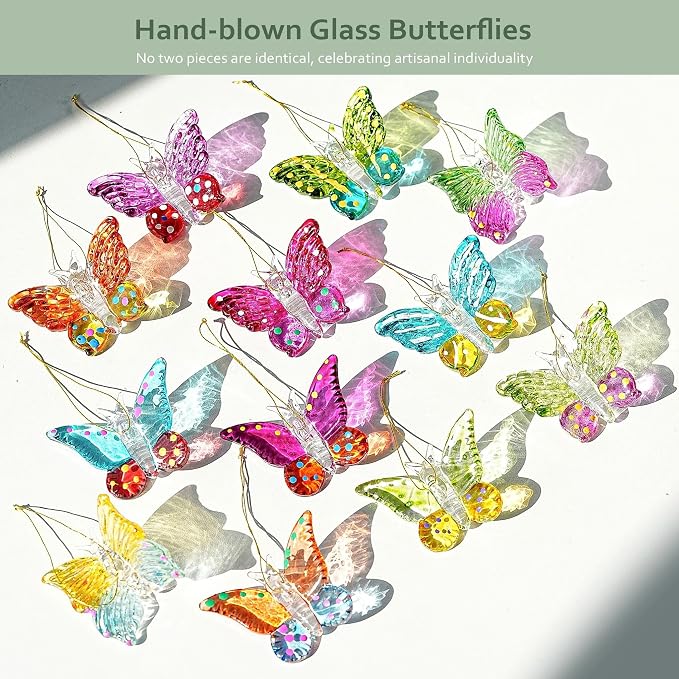 4pcs Blown Glass Butterfly Hanging with Stakes for Garden Decorations | Colorful Butterfly,13.5'' Golden Trellis for Flower Bouquet Outdoor Indoor Plant Pot Flower Bed Home Décor Accessories Gifts