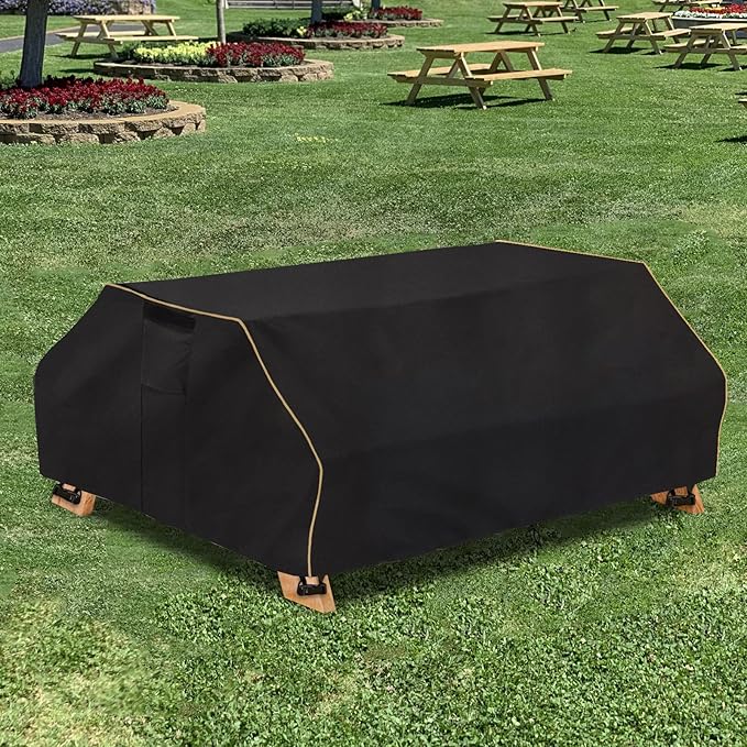 Bitubi 70 / 72 Inch Waterproof Picnic Table Cover With Bench Covers,Classic Black Wind Dust Proof Anti-UV, 72”Outdoor Cover For Picnic Table