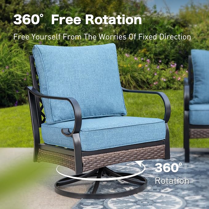 SUNSHINE VALLEY 5 Piece Metal Outdoor Patio Furniture Set, Patio Conversation Setsv with 3-Seater Sofa, Loveseat, 2 Fixed Sofa (5.75" Thick Cushion) & Coffee Table Black Backyard Furniture, Denim Blue