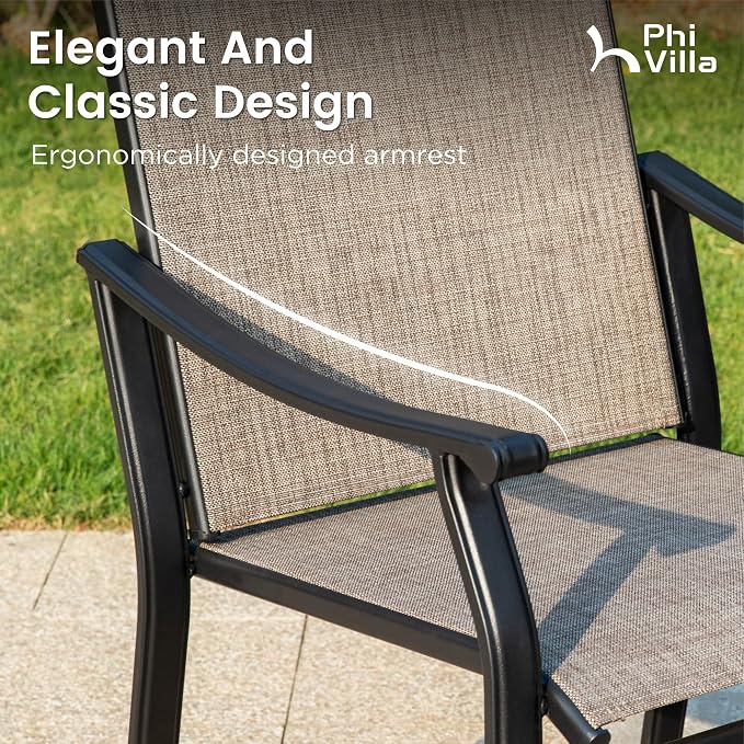 PHI VILLA 5 pcs Patio Dining Table and Chairs, 4 Outdoor Dining Chairs and Metal Square Table,with Sling Fabric and Sturdy Frame,Black Frame with E-Coating,Sling Outdoor Furniture
