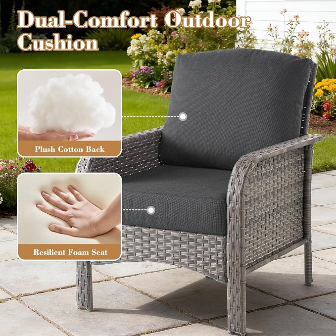 4 Pieces Patio Furniture Set, Small Outdoor Patio Set with Coffee Table, All-Weather Rattan Wicker High Back Conversation Set Loveseat with Chairs for Porch, Backyard, Balcony, Black