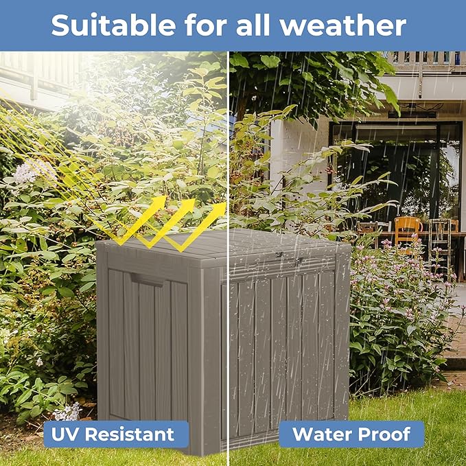 35 Gallon Resin Deck Box Waterproof Outdoor Storage Box for Patio Furniture Pool Accessories Indoor Storage for Cushion Garden Tools, Gray