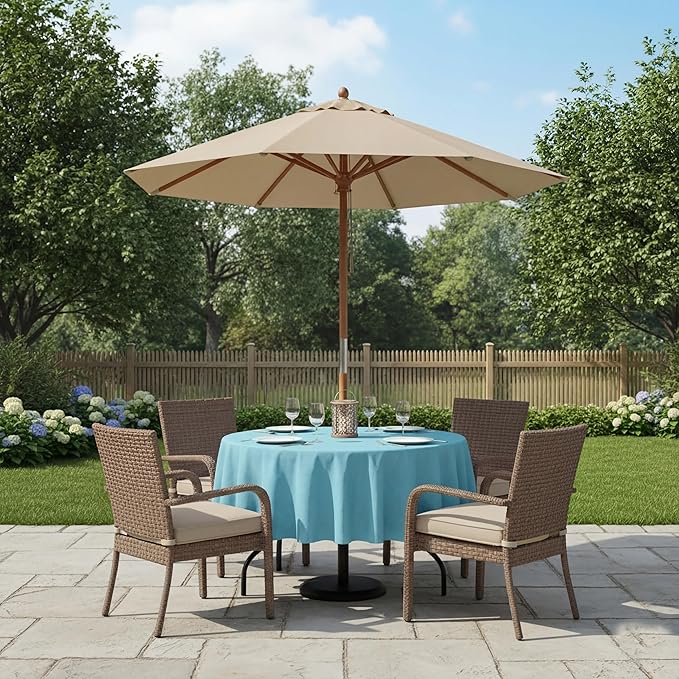 Outdoor Tablecloth Wrinkle-Free Stain Resistant Waterproof Polyester Fabric Table Cover with Zipper Umbrella Hole for Picnic/Party/Dinner/Patio Garden(70inch Round,Zippered,Aqua Blue)