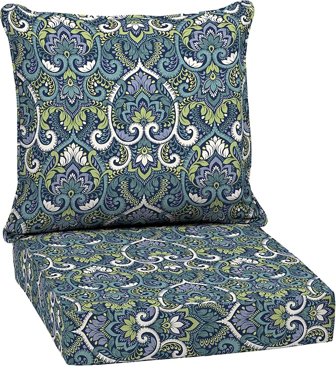 Arden Outdoor Deep Seat Cushion Set, 24x24, Blue Damask