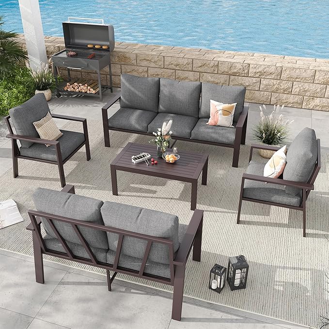 Aluminum Patio Conversation Set 5-Piece All-Weather Outdoor Sectional Sofa with 4" Cushions, Modular Patio Set for Porch Poolside Deck Yard
