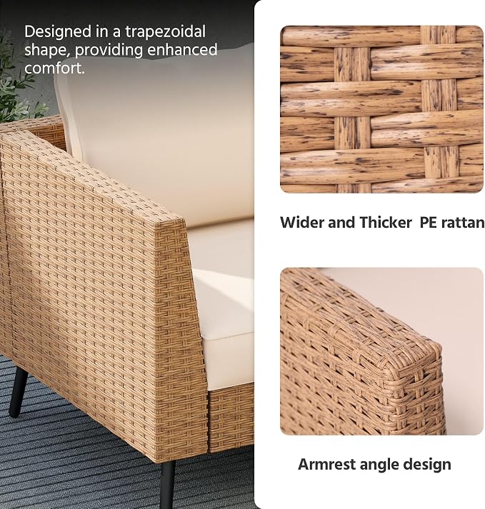 LAUSAINT HOME 6 Pieces Outdoor Patio Furniture Sets, Rattan Conversation Sectional Set with Cushions and Storage Box, Patio Sofa with Outdoor Table