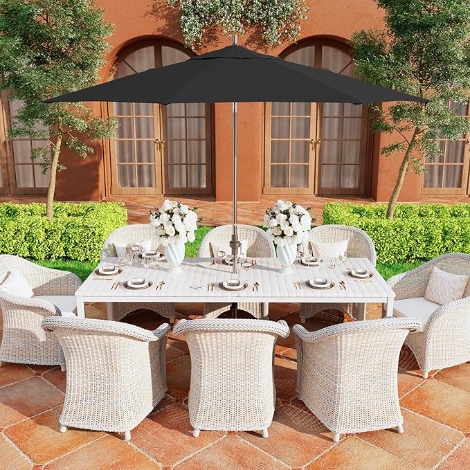 California Umbrella 11Ft Premium Sunbrella Patio Umbrella, Hand-Crank, Tilt-Collar, Gray Frame, Black Fabric