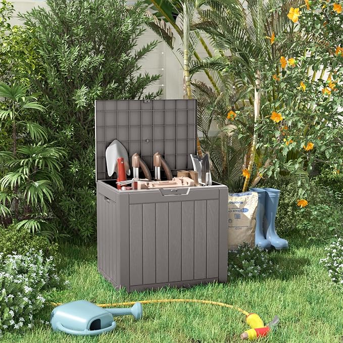 32 Gallon Outdoor Storage Box - Deck Box Container for Patio, Pool, and Garden-Waterproof and UV Resistant Resin,Lockable (Grey)