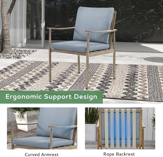 9-Piece Outdoor Dining Set for 8, Aluminum Dining Set with Cushions, 6 Dining Chairs and 2 Swivel Chairs with Rope Backrest,Large Rectangular Table with Umbrella Hole for Lawn Porch Yard,Brown