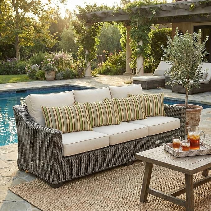 RSH DECOR: Sunbrella Lumbar Throw Pillows Set of 4 | 20" x 12" | Water and Fade-Resistant Performance Fabric | Outdoor Pillow Covers with Down-Alternative Inserts | Made in USA (Samuel Meadows)