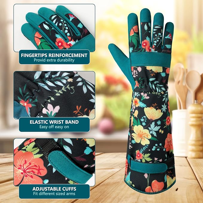 Gardening Gloves for Women Long Sleeve Garden Gloves for Yard&Outdoor Work | Wear-resistant Superfiber Leather, Breathable Sweat-wicking, Adjustable Cuffs, Full Arm Protection, 3 Touch-Screen Fingertips